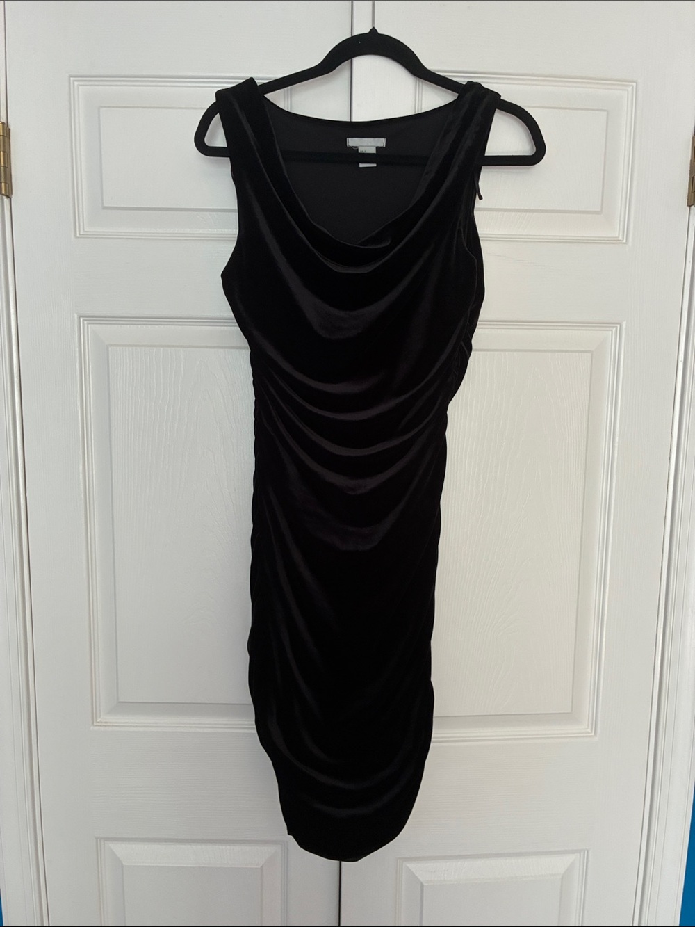 H&M Black Velvet Draped Sleeveless Dress